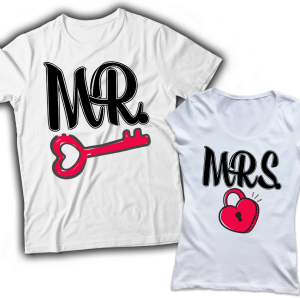 Mr. és Mrs. kulcs és lakat páros póló